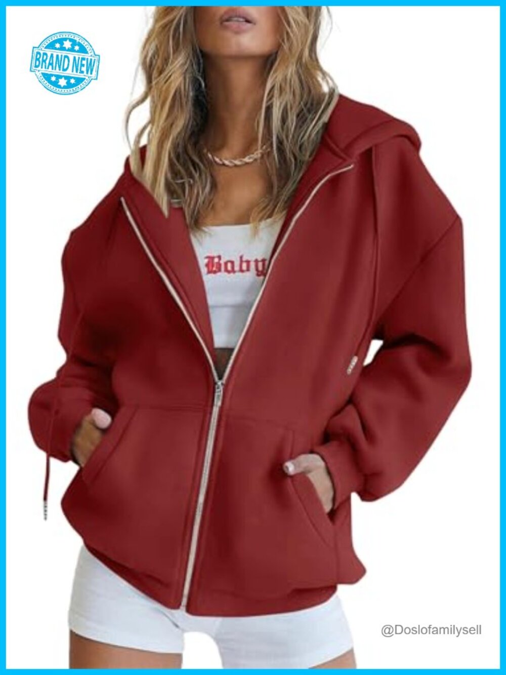 Womens Full Zip Fleece Lined Hoodie Sweatshirt Loose Fit